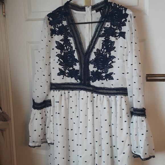 SOLD Aqua Lace Embroidered Bell Sleeve Maxi dress - Picture 2 of 8